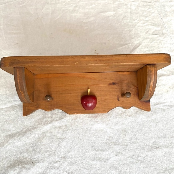 Vintage | Wall Decor | Cottagecore Wooden Apple Shelf With Peg Hooks ...